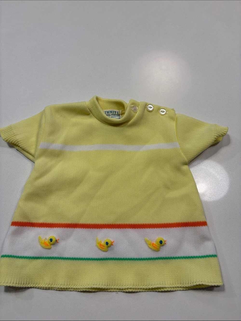 Vintage Yellow Knit Dress with Duck Motif